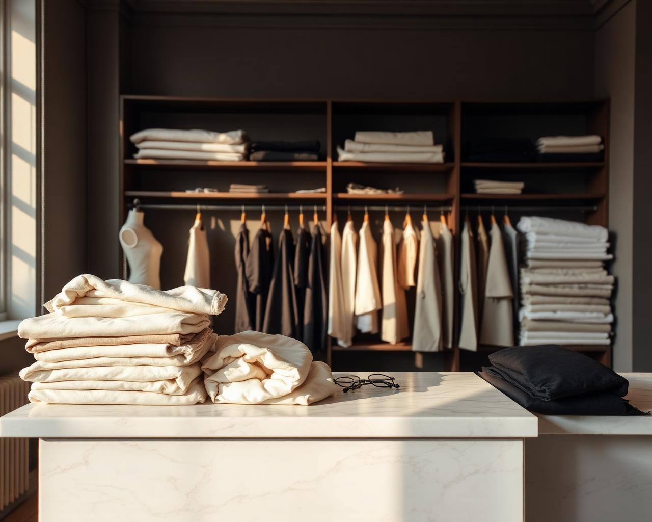 The Desert Tailor atelier interior with folded fabrics