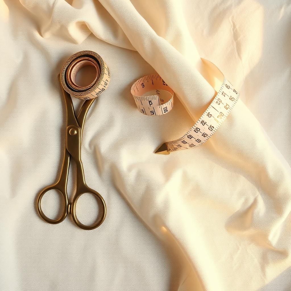 Vintage tailor scissors and measuring tape